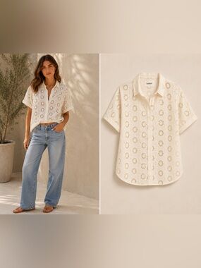 NEW! BA&SH Buster Eyelet Shirt Top | Floral Cutwork | 100% Cotton | Size 2 US M
